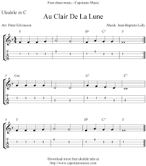 Learn ukulele songs online or purchase pdf. Free Printable Sheet Music Au Clair De La Lune Easy Free Ukulele Tab Sheet Music