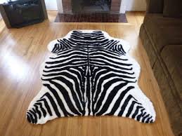 plush black white faux zebra hide rug