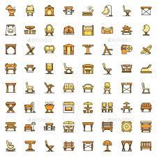 Outdoor Furniture Icons Set Line Color