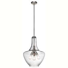 I am having trouble retrieving the light bulb in this fixture: Everly 22 75 3 Light Pendant Clear Seeded Glass Brushed Nickel Kichler Lighting