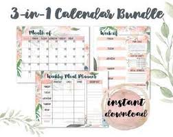 Bundle Printable Watercolor Floral Calendars Weekly Monthly Meal