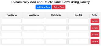delete rows dynamically using jquery