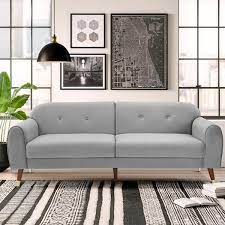 Gray Velvet Wood Leg Loveseat Sofa