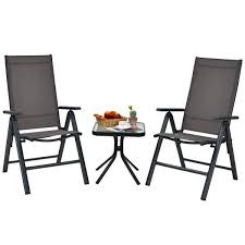 Top 3pcs Patio Bistro Set Outdoor Dining Furniture Set W 2 Folding Chairs Tempered Glass Table