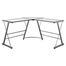 Designed to fit perfectly in a corner providing added tabletop surface space for greater work efficiency. L Shaped Portland Glass Computer Desk Gray Room Joy Target