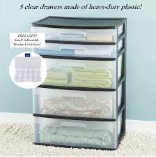 In stock and ready to ship. Home Organization Plastic Storage Tower 5 Drawer Wide Cabinet Clear Heavy Duty Organizer Furniture Storage Boxes