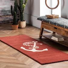 nuloom nautical anchor rust 2 ft x 6 ft indoor runner rug red
