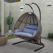 Black Wicker Round Shaped Patio Swing