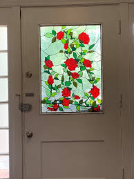 Red Roses Stained Glass Door Window