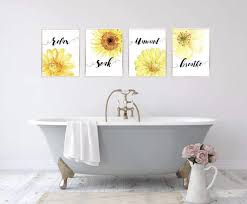 Yellow Flower Wall Art Bathroom Grey