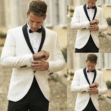 Details About Ivory Coat With Black Shawl Lapel Groom Groomsmen Suits Best Men Party Tuxedos