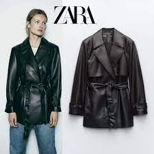 24fw Cropped Faux Leather Trench
