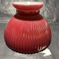 Vintage Glass Lamp Shade Red Ribbed Oil