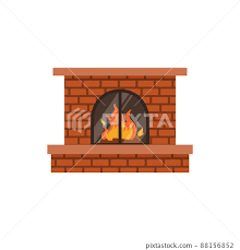 Traditional Brick Fireplace With Fire