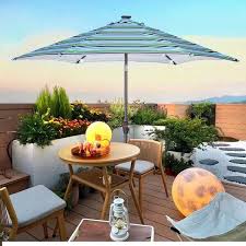 Runesay 8 7 Ft Patio Beach Market Outdoor Table Umbrella With Push On Tilt And Crank In Blue Stripes With 24 Led Lights