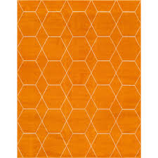 geometric trellis frieze rug orange 8