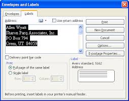 Printing Return Address Labels Microsoft Word