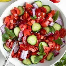 Tomato Cucumber Onion Salad Balsamic Vinegar gambar png