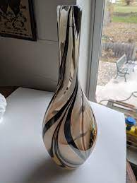 brown white swirled murano glass vase