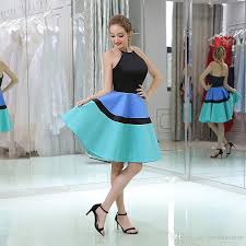Lively And Lovely Girl Clothes Cocktail Dress Halter Black Shirt Blue Green Stitching Prom Dresses Party Dress Cocktail Dresses For Mature Women