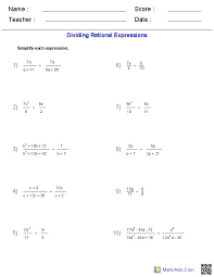 Rational Expressions Worksheets