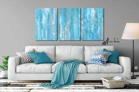 Large Wall Art Teal Gray Aqua Blue
