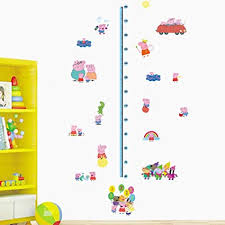 Yournelo Cute Baby Peppa Pig Height Growth Chart Rulers Kids Room Wall Sticker Peel Stick Wall Art Nursery Playroom Mural D