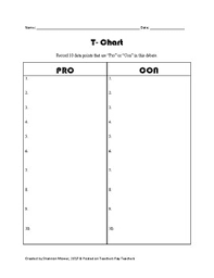 T Chart For Pros Cons Compare Contrast Activities