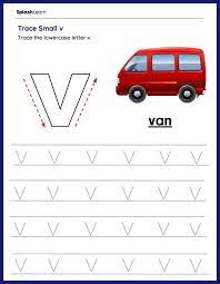 trace the lowercase v ela worksheets