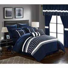 Queen King Bed Bag Navy Blue White