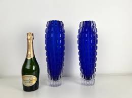 Vintage Vases In Blue Morano Glass