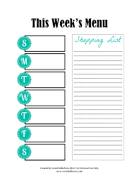 Weekly Menu Planning Chart With Grocery List Menu Planner