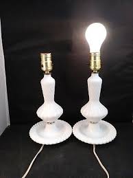 Milk Glass Lamp Pair Vintage Swirl