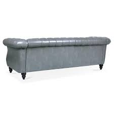84 In W Rolled Arm Chesterfield Polyester 3 Seater Straight Sofa With Removable Cushion In Gray