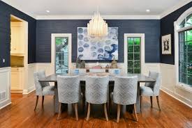 Transitional Blue Dining Room Has Asian