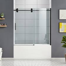 w frameless sliding black bathtub door
