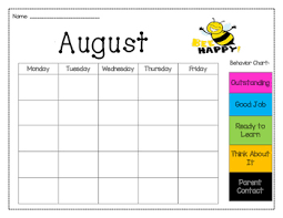 Monthly Behavior Chart Recording Calendar