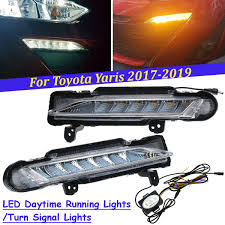 Led White Drl Daytime Running Lights Yellow Turn Signal Lamp Pair For Toyota Yaris 2017 2019