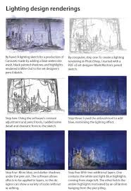 By Hand A Lighting Sketch For A Production Of Carousel Made By Adding A Blue Watercolor Wash Black Painted Shadows And Blue Watercolor Design Black Paint