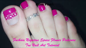 See more ideas about nail art, nail art tutorial, nail tutorials. Negative Space Fuchsia Flower French Pedicure Nail Art Tutorial Toe Nail Art Rose Pearl Youtube