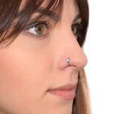 nose ring hoop with blue opal gemstone