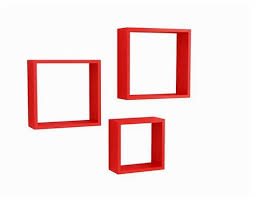 Red Home Sparkle Wooden Cube Wall Shelves