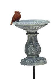 Miniature Gray Bird Bath With A Red