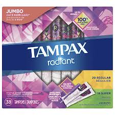 Tampax Radiant Duopack Plastic Tampons Regular Super Absorbency