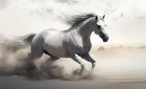 white horse running stock photos