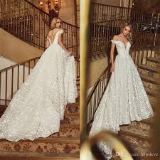Calla Blanche 2019 Latest A Line Wedding Dresses Sexy Off Shoulder Sleeveless Lace Backless Bridal Gowns Applique Sweep Train Wedding Dress