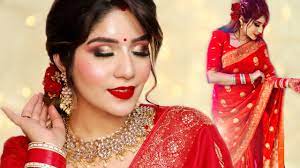 newly married red saree makeup