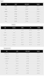 Thermal Underwear Size Charts Outersports Com
