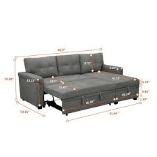 Homestock Gray Tufted Sectional Sofa Sleeper With Storage Twin Size Sofa Bed Fabric Velvet