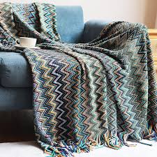 fringed knitted blanket colorful